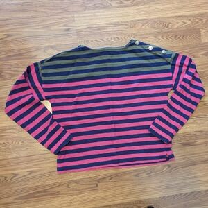 LOFT Olive, Pink and Navy Striped Top
